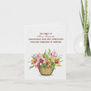 Summer Lily Basket Sympathy Thank You  Card