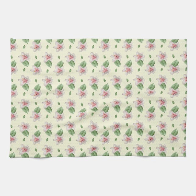Summer Lily Floral Seamless Pattern Tea Towel (Horizontal)