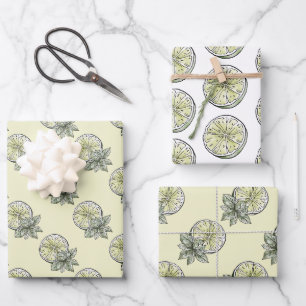 Summer Lime and Botanical leaf Gift Wrap Sheets