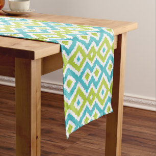 Summer Lime Green Aqua Blue Ikat Tribal Pattern Medium Table Runner