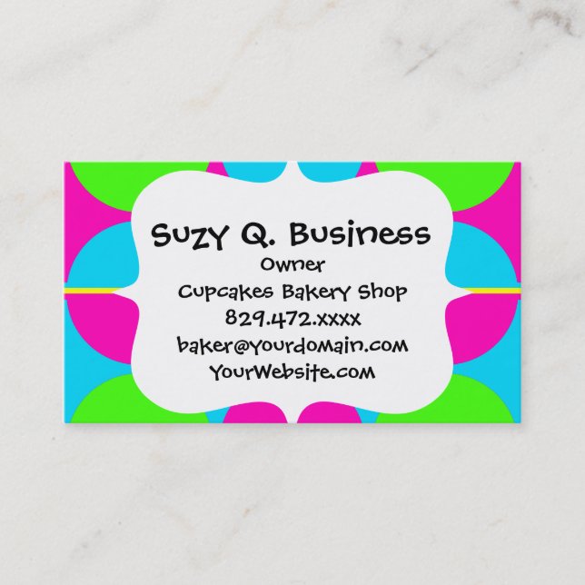 Summer Lime Green Hot Pink Teal Circles Stripes Business Card (Front)