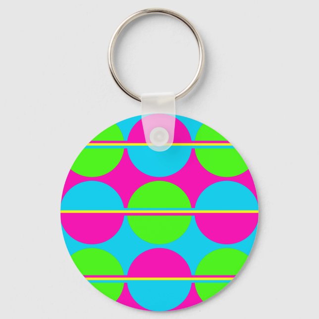 Summer Lime Green Hot Pink Teal Circles Stripes Key Ring (Front)