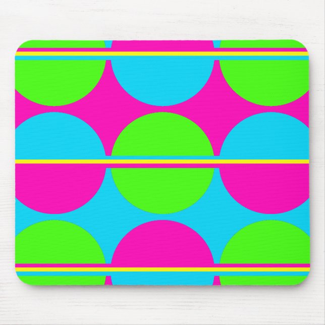 Summer Lime Green Hot Pink Teal Circles Stripes Mouse Pad (Front)