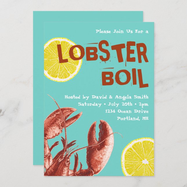 Summer Lobster Boil Party Aqua Invitation (Front/Back)
