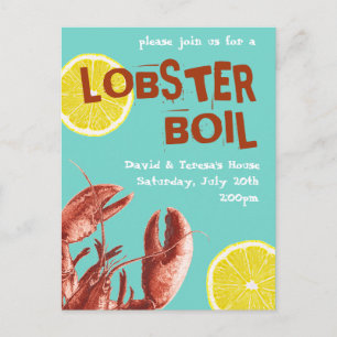 Summer Lobster Boil Party Aqua Invitation Postcard