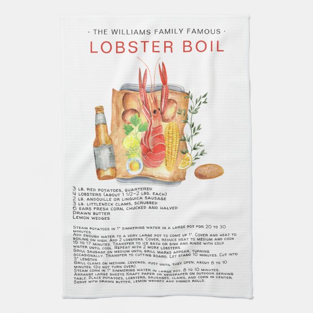 Summer Lobster Boil | Recipe Heirloom Tea Towel (Vertical)