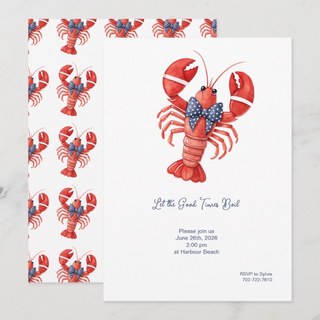 Summer Lobster Coastal Beach Invitation (Front/Back)