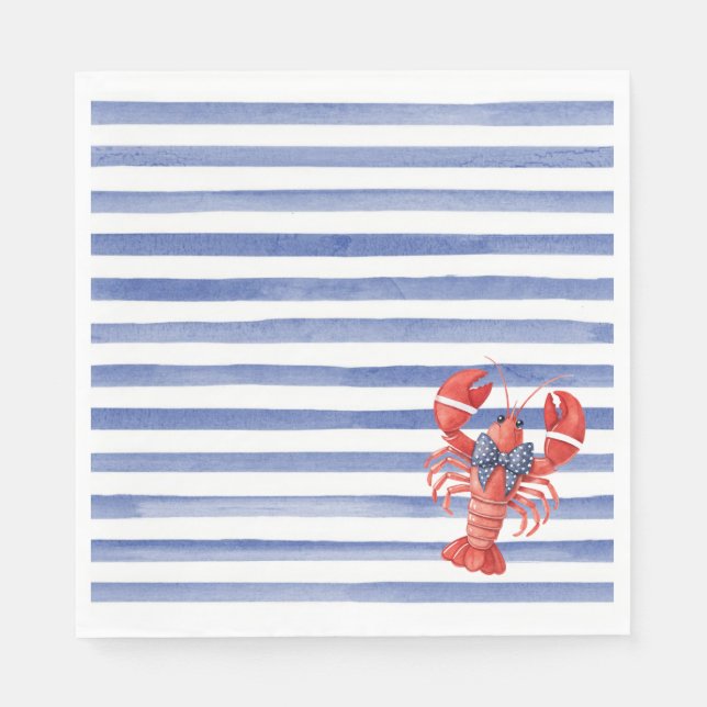 Summer Lobster with Bow and Stripes Napkin (Front)
