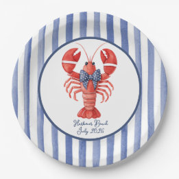 Summer Lobster with Nautical Stripe Paper Plate