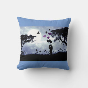 "Summer love" blue and black throw pillow. Cushion