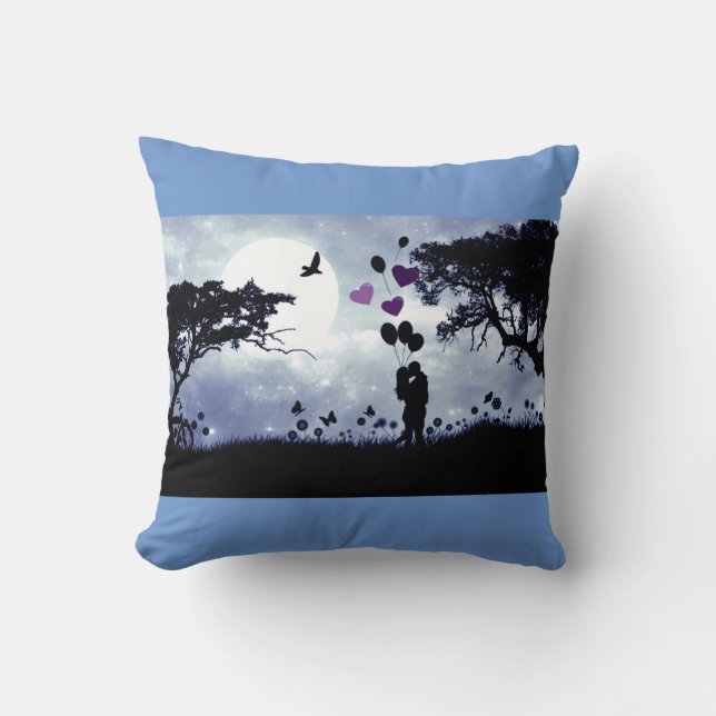 "Summer love" blue and black throw pillow. Cushion (Front)