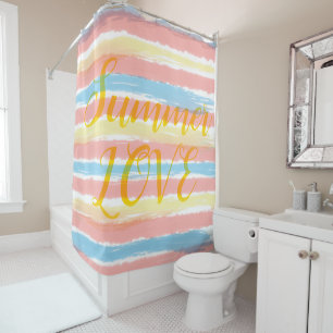Summer Love Pastel Blue Pink Yellow Stripes Shower Curtain