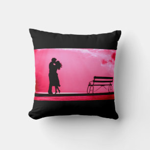 "Summer love" pink and black throw pillow. Cushion