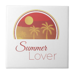 Summer Lover Retro Sunset Palm Trees Tropical Vaca Ceramic Tile