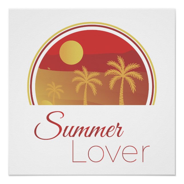 Summer Lover Retro Sunset Palm Trees Tropical Vaca Poster (Front)