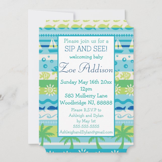 Summer Lovin' Nautical Baby Sip and See Invitation (Front)