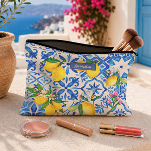 Summer majolica blue Sicilian citrus Mediterranean Accessory Pouch
