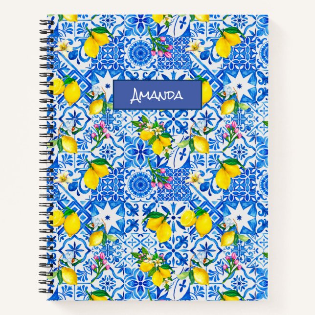 Summer majolica blue Sicilian citrus Mediterranean Notebook (Front)