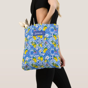 Summer majolica blue Sicilian citrus Mediterranean Tote Bag