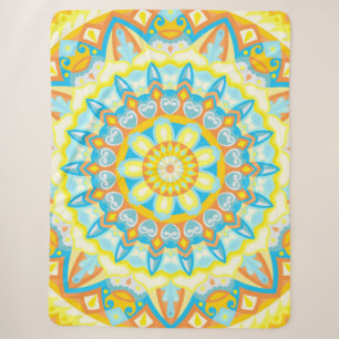 Summer Mandala Bright Yellow Orange Cosy Boho Sherpa Blanket