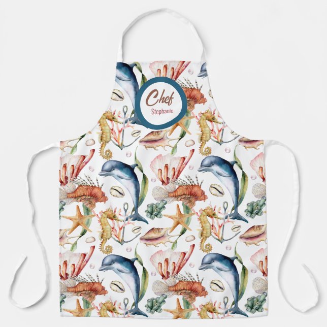 Summer Marine Life, Dolphins, Editable  Apron (Front)