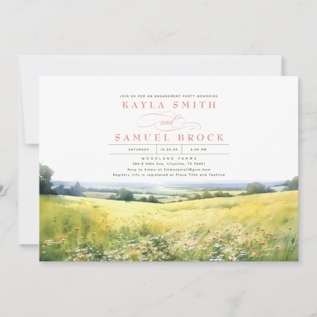 Summer Meadow and Wildflowers Engagement Party Invitation (Front)