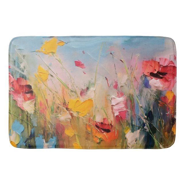 Summer Meadow – Expressive Abstract Wildflowers Bath Mat (Front)