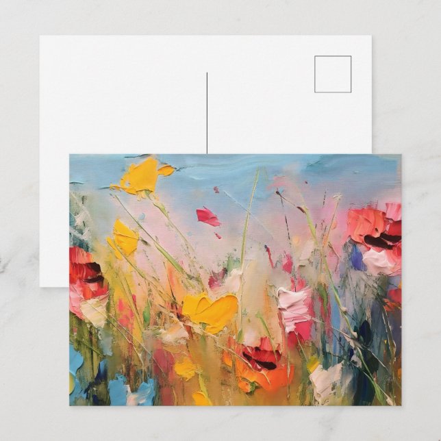 Summer Meadow – Expressive Abstract Wildflowers Postcard (Front/Back)