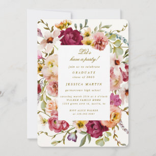 Summer Meadow Floral Photo Graduation Party Invite