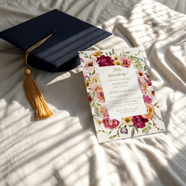 Summer Meadow Floral Photo Graduation Party Invite (Creator Uploaded)