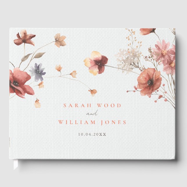 Summer meadow flower Wedding Guest Book (Front)