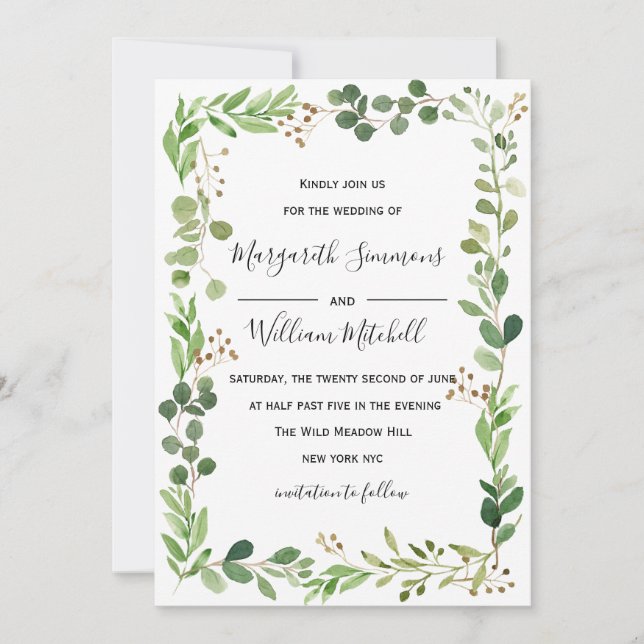Summer meadow frame Watercolor Wedding invitation (Front)