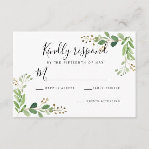 Summer meadow leaves Watercolor Wedding RSVP Card