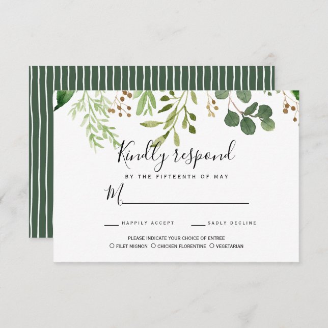 Summer meadow leaves Wedding RSVP MEAL CHOICE Invitation (Front/Back)