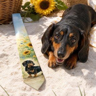 Summer Meadow Watercolor Dachshund Tie