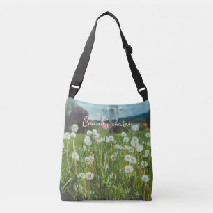Summer meadow with dandelions crossbody bag