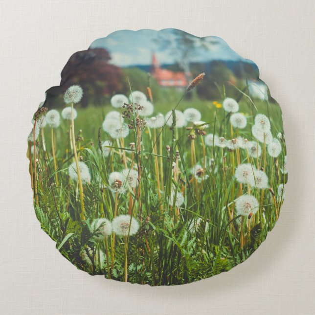 Summer meadow with dandelions throw pillow (Front)