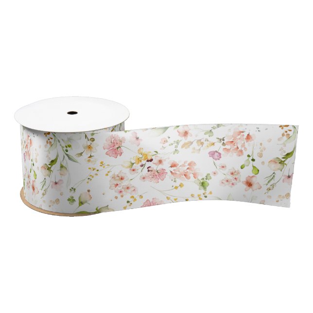 Summer Meadows Wildflowers Cute Elegant Colourful Satin Ribbon (Spool)