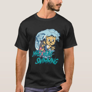 Summer Means Swimming - Cat With Surfboard And Wav T-Shirt