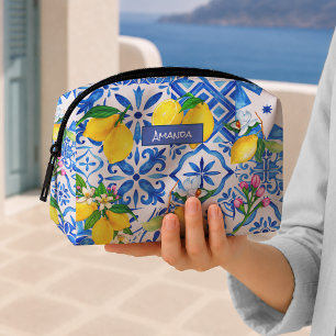 Summer Mediterranean Blue Majolica Citrus Tile Dopp Kit