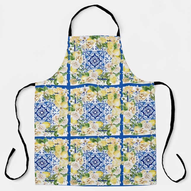 Summer Mediterranean lemon and flowers print     Apron (Front)