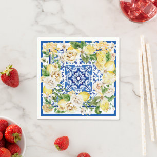 Summer Mediterranean lemon and flowers print  Napkin