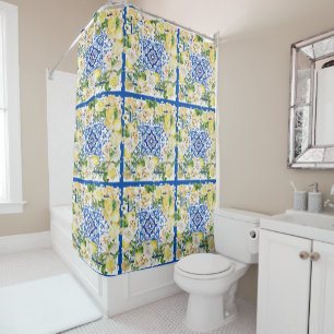 Summer Mediterranean lemon and flowers print    Shower Curtain