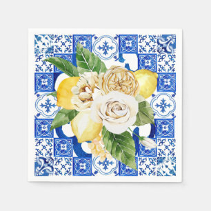 Summer Mediterranean lemon and flowers tile print  Napkin