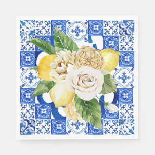 Summer Mediterranean lemon and flowers tile print  Napkin