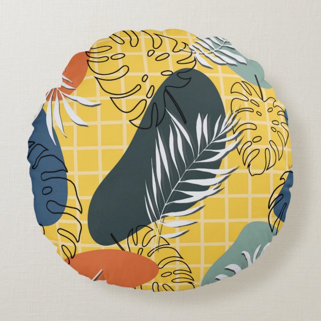 Summer memphis seamless pattern,abstract shapes an round cushion (Front)