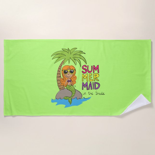 Summer Mermaid Cute Beach Towel Green (Front)