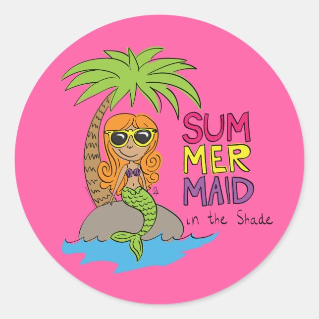 Summer Mermaid Cute Sticker Pink (Front)