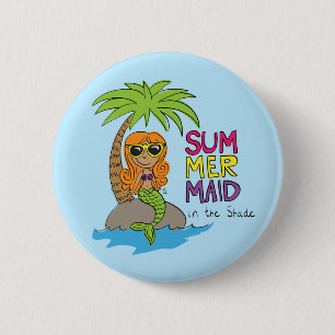 Summer Mermaid Cute Water Bottle Blue 6 Cm Round Badge
