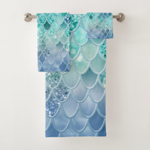 Summer Mermaid Glitter Scales #12 (Faux Glitter)  Bath Towel Set
